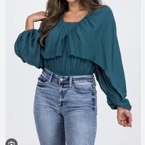 White Birch Effortless Joy Teal Women's Long Sleeve Bodysuit Size 2X